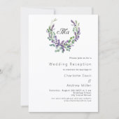 Lavender monogram Wappen violett Hochzeitsempfang Einladung (Vorderseite)