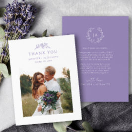 Lavender Monogram Wedding Dankeschön Card Dankeskarte