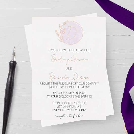 Lavender Monogram Wedding Folieneinladung