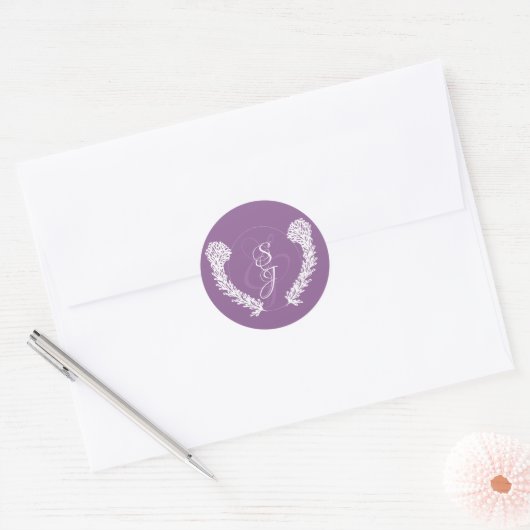 Lavender Monogram Wedding Runder Aufkleber (Umschlag)