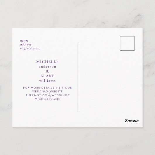 Lavender Monogram Wedding Save the Date Postkarte (Rückseite)
