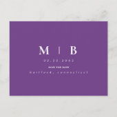 Lavender Monogram Wedding Save the Date Postkarte (Vorderseite)