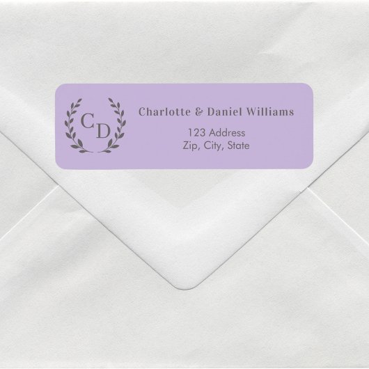 Lavender monogrammed wreath return address