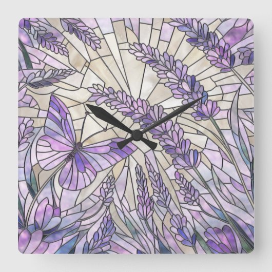 Lavender Morning Bliss - Mosaikkunst Quadratische Wanduhr (Vorderseite)