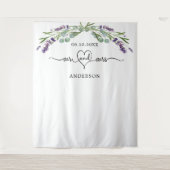 Lavender Mr. Mrs Herz Foto Hintergrund Hochzeit Wandteppich (Vorderseite)
