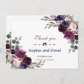 Lavender Navy Blue Floral Bloom Hochzeit Vielen Da Dankeskarte (Vorne/Hinten)