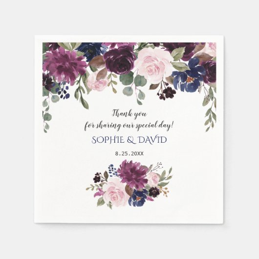 Lavender Navy Blue Floral Bloom Hochzeitsplaner Serviette (Vorderseite)