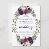 Lavender Navy Blumenblume Hochzeit Einladung (Vorderseite)
