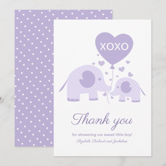 Lavender Niedlich Elephant Baby Dusche Vielen Dank Einladung (Vorne/Hinten)