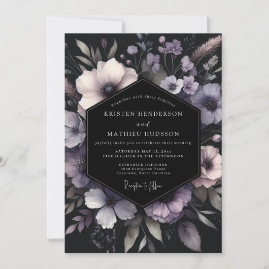 Lavender Noir Bloom Wedding Einladung (Vorderseite)