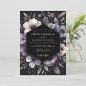 Lavender Noir Bloom Wedding Einladung (Stehend Vorderseite)