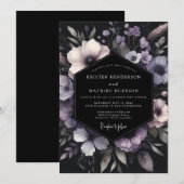 Lavender Noir Bloom Wedding Einladung (Vorne/Hinten)