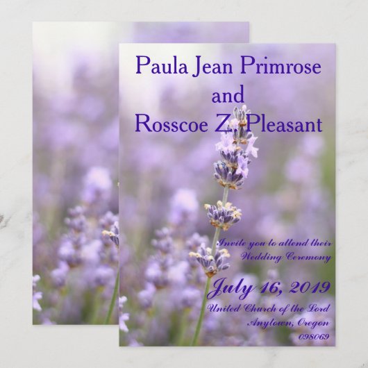 Lavender Nuptials Einladung (Vorne/Hinten)