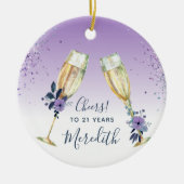Lavender Ombre Aquamarin Champagne Toast 21. Gebur Keramik Ornament (Vorne)