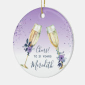 Lavender Ombre Aquamarin Champagne Toast 21. Gebur Keramik Ornament (Links)