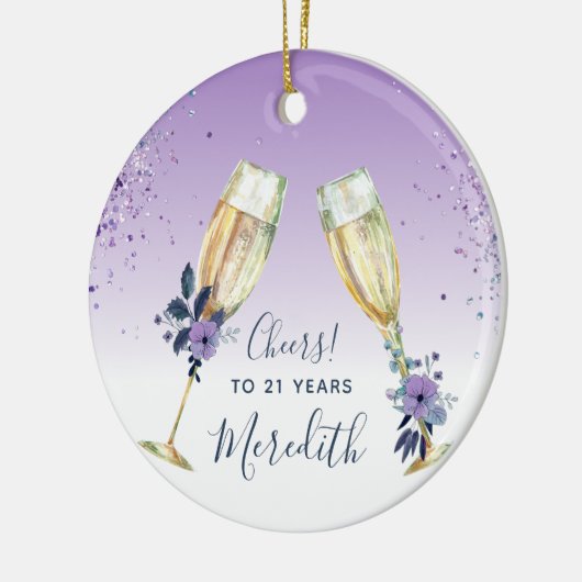 Lavender Ombre Aquamarin Champagne Toast 21. Gebur Keramik Ornament (Links)