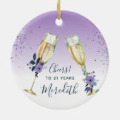 Lavender Ombre Aquamarin Champagne Toast 21. Gebur Keramik Ornament (Hinten)