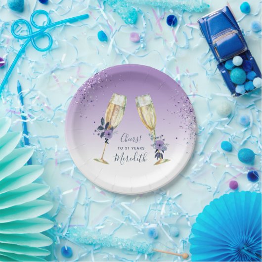 Lavender Ombre Aquamarin Champagne Toast 21. Gebur Pappteller (Party)