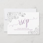 Lavender on White Elegant Calligraphy Wedding RSVP Karte (Vorderseite)