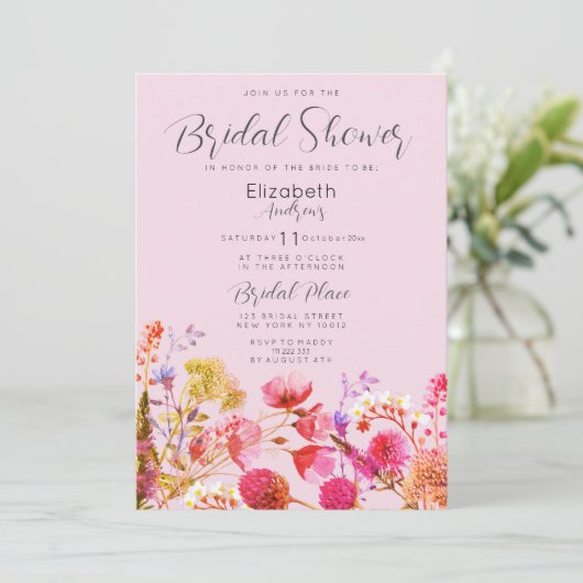 Lavender Orange Pink Yellow Floral Bridal Shower Einladung (Stehend Vorderseite)
