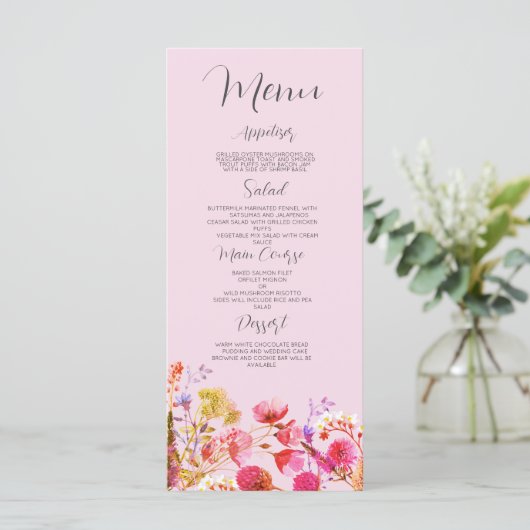 Lavender Orange Pink Yellow Floral Wedding Menü Programm (Stehend Vorderseite)