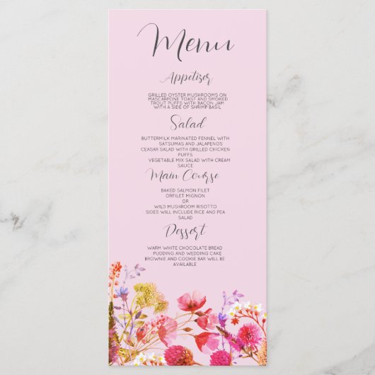Lavender Orange Pink Yellow Floral Wedding Menü Programm (Vorderseite)