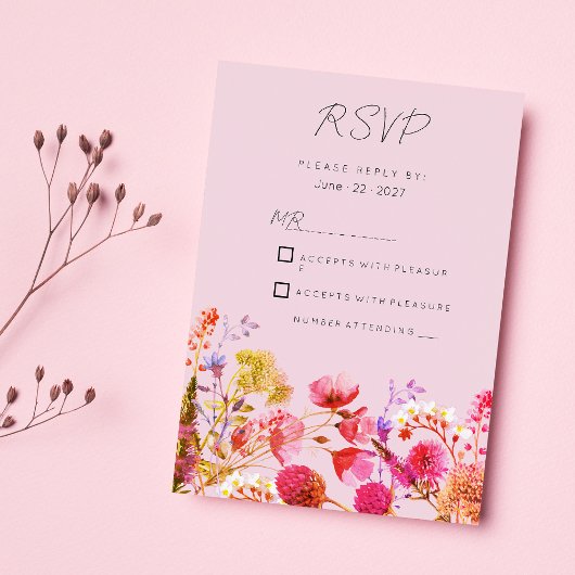 Lavender Orange Pink Yellow Summer Floral RSVP  Einladung