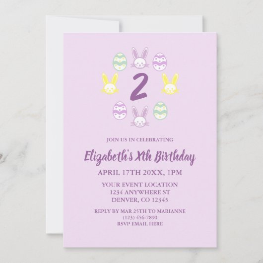 Lavender Oster 2. Geburtstag Einladung (Vorderseite)