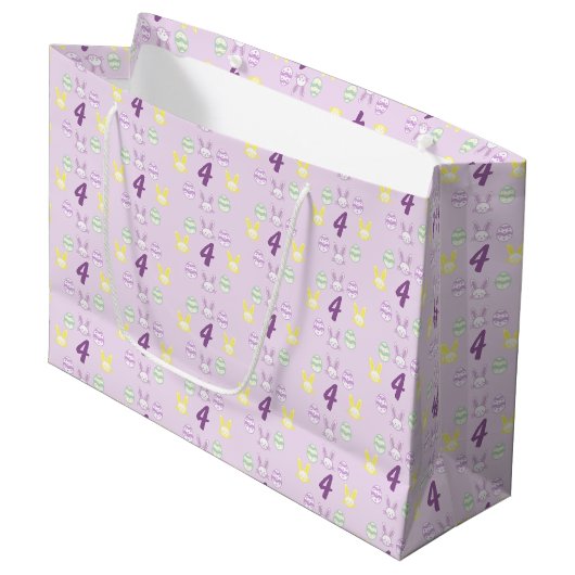 Lavender Oster 4. Geburtstag Große Geschenktüte (Vorderseite Schrägansicht)