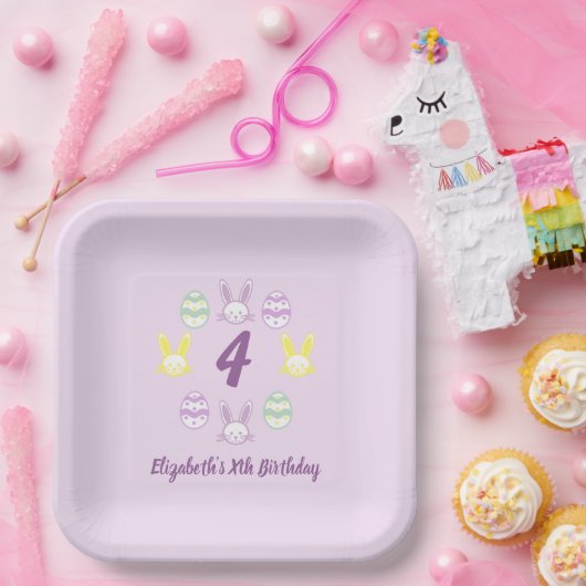Lavender Oster 4. Geburtstag Pappteller (Party)