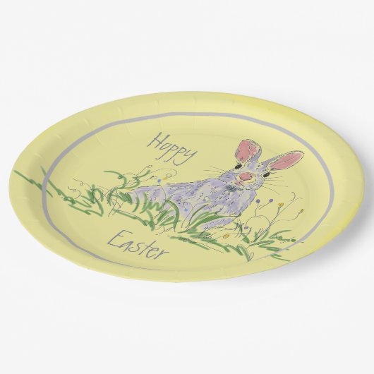 Lavender Ostersonnige Gelbe Hintergrund Pappteller (Schrägansicht)