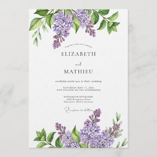 Lavender Painterly Botanical Wedding Einladung (Vorderseite)