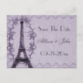 Lavender Paris Grunge Save the Date Postcard Ankündigungspostkarte (Vorderseite)