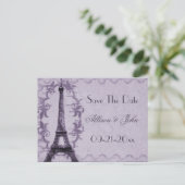 Lavender Paris Grunge Save the Date Postcard Ankündigungspostkarte (Stehend Vorderseite)