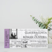 Lavender Paris Wedding Boarding Pass Einladung (Stehend Vorderseite)