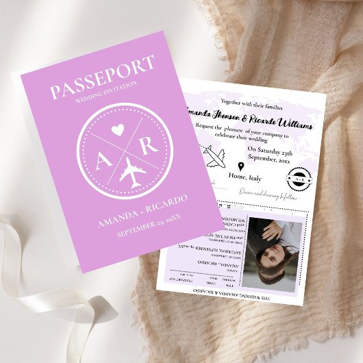 Lavender Passport Foto Einladung Hochzeit