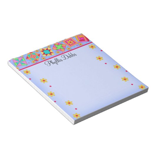 Lavender Patchwork Quilt Block Art Notizblock (angewinkelt)