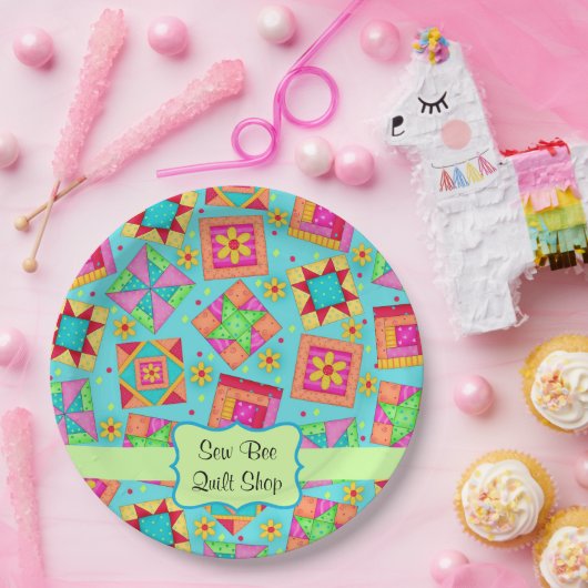 Lavender Patchwork Quilt Block Name Happy Birthday Pappteller (Party)