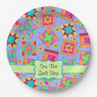 Lavender Patchwork Quilt Blockname Happy Birthday Pappteller