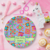 Lavender Patchwork Quilt Blockname Happy Birthday Pappteller (Party)