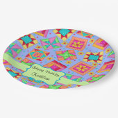 Lavender Patchwork Quilt Blockname Happy Birthday Pappteller (Schrägansicht)