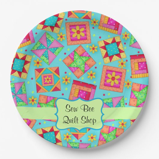 Lavender-Patchwork-Quiltblock-Name Alles Gute zum Pappteller (Vorderseite)