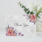 Lavender Peach Floral Watercolor Hochzeit Dankeskarte (Stehend Vorderseite)