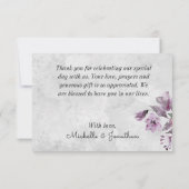 Lavender Peach Floral Watercolor Hochzeit Dankeskarte (Rückseite)