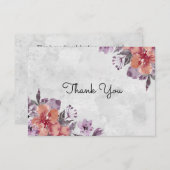 Lavender Peach Floral Watercolor Hochzeit Dankeskarte (Vorne/Hinten)