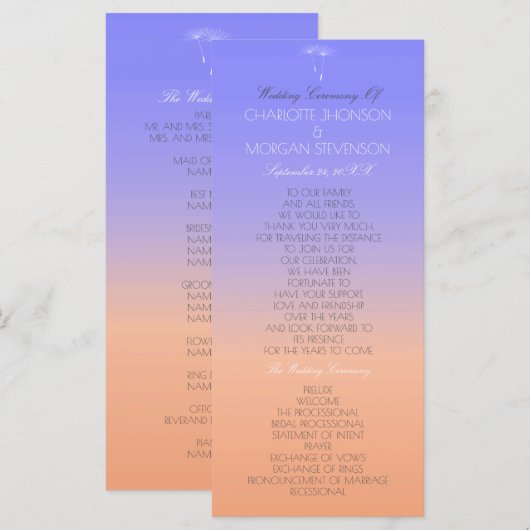 Lavender Peach Pastel Ombre Wedding Program Programm (Vorne/Hinten)