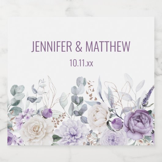 Lavender Peonies and White Roses Wedding Favor Schaumweinetikett (Einzelnes Label)