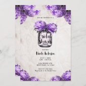 Lavender Peony Mason Jar Rustikales Brautparty Einladung (Vorne/Hinten)