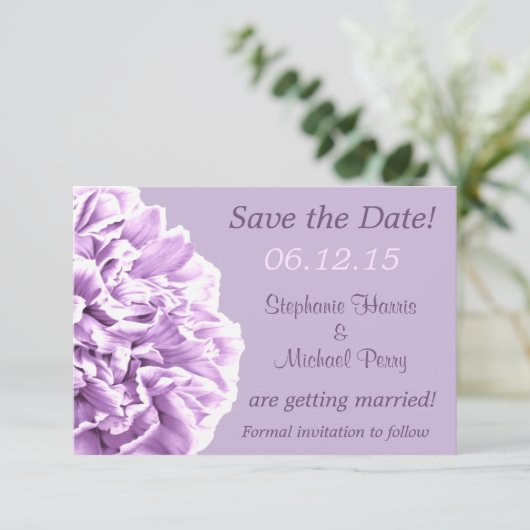 Lavender Peony Save the Date Wedding (Stehend Vorderseite)