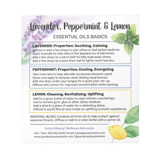 Lavender, Peppermint & Lemon Wesentlichen al Oil G Notizblock (Vorderseite)